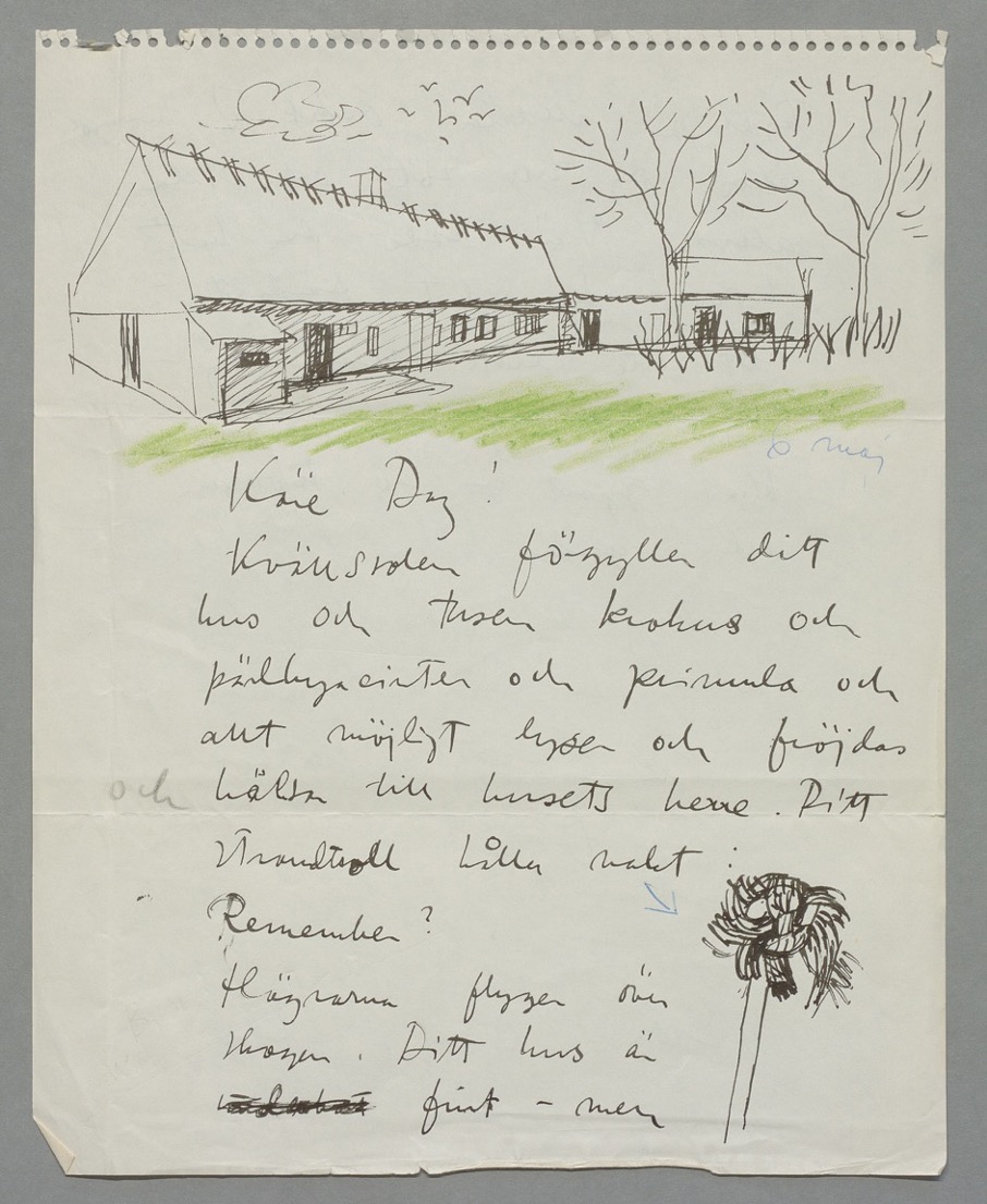Letter page with a drawing of a house